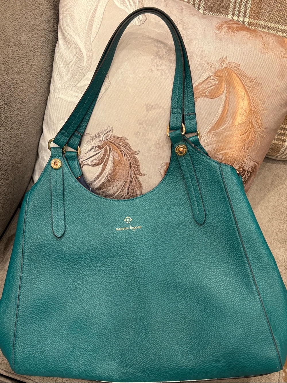 Nanette Lepore Teal Pebbled vegan Leather Shoulder Tote